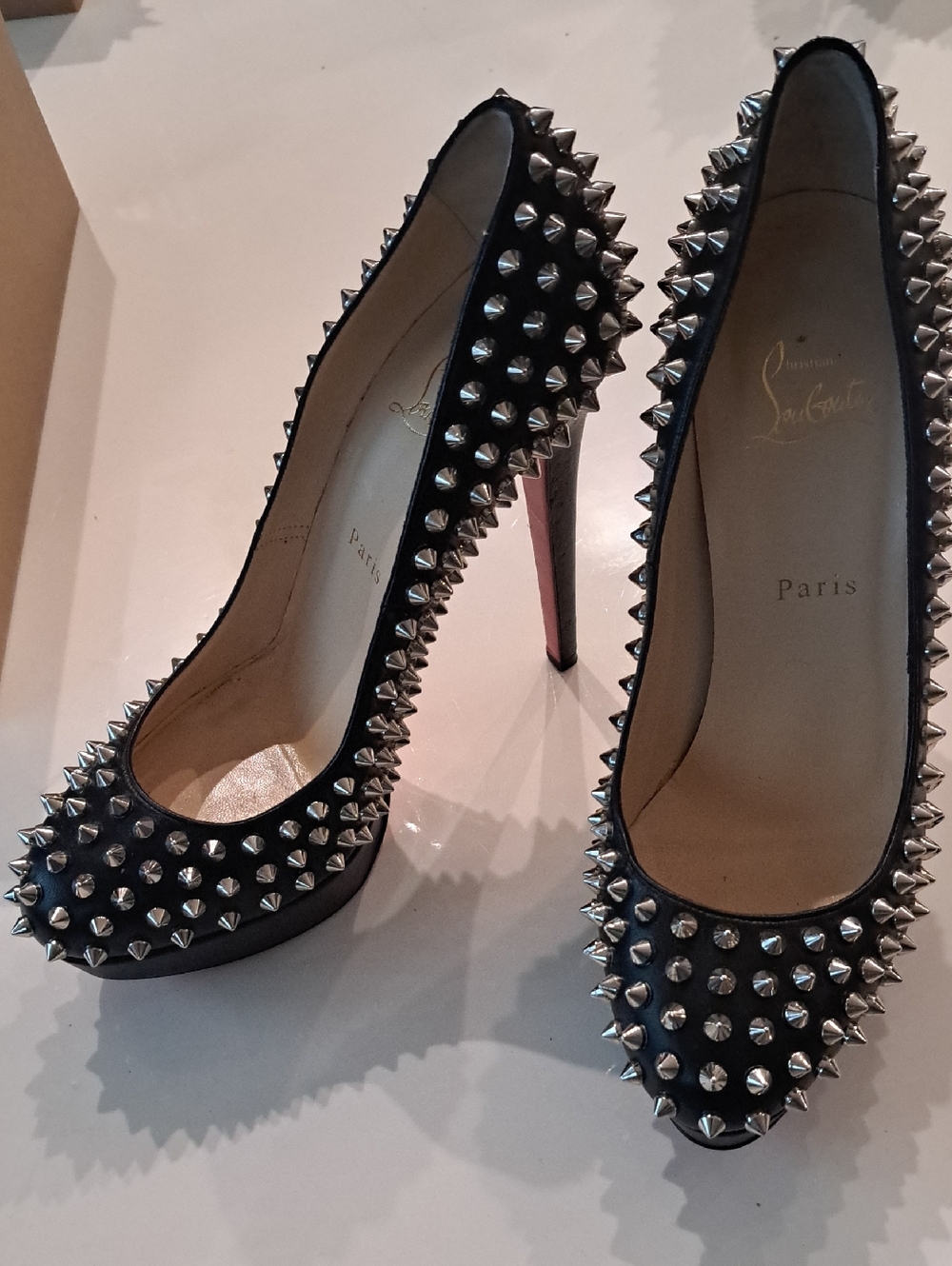Christian Louboutin Black Spiked Platform Pump with Red Sole